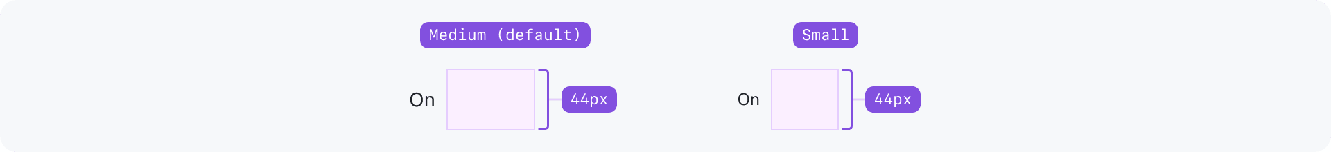 Diagram showing touch target size on medium and small ToggleSwitches