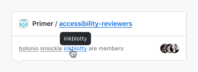 Screenshot of Tooltip with GitHub username, @inkblotty, on a static span that says @inkblotty